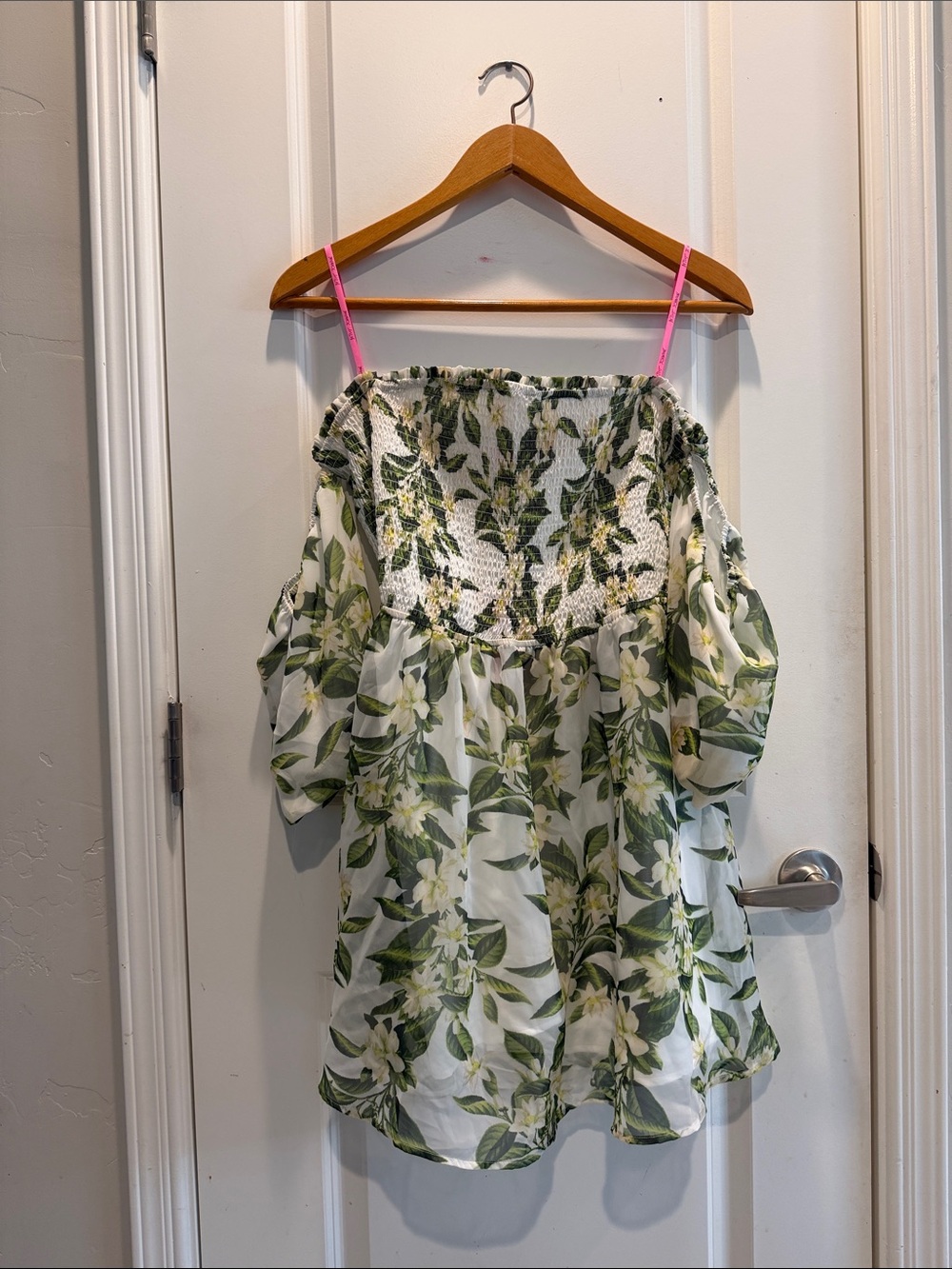 Betsey Johnson White Floral Off-Shoulder Camisole with Pink Straps